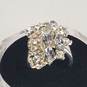 Elegant Silver and Gold Crystal Ring